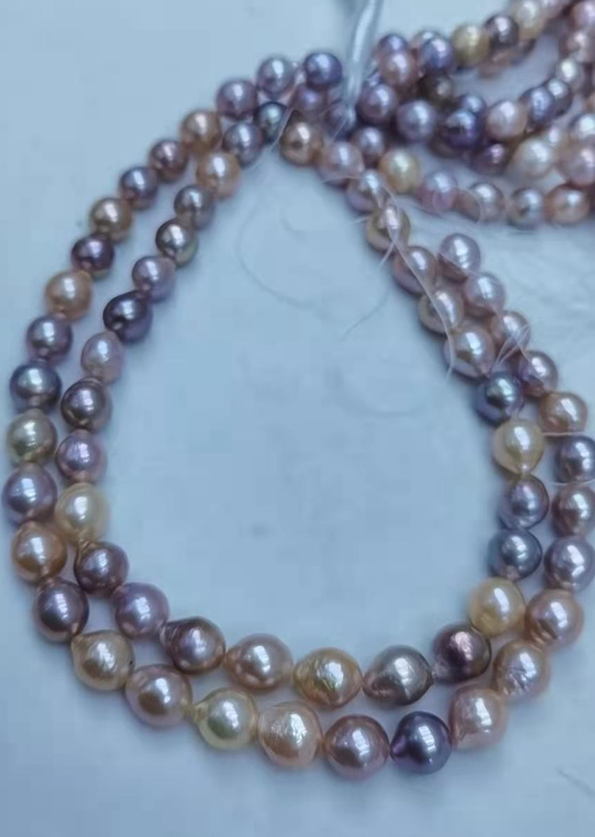 12-13mm baroque drop shaped nucleated freshwater pearl strand necklace multicolor - Image 2