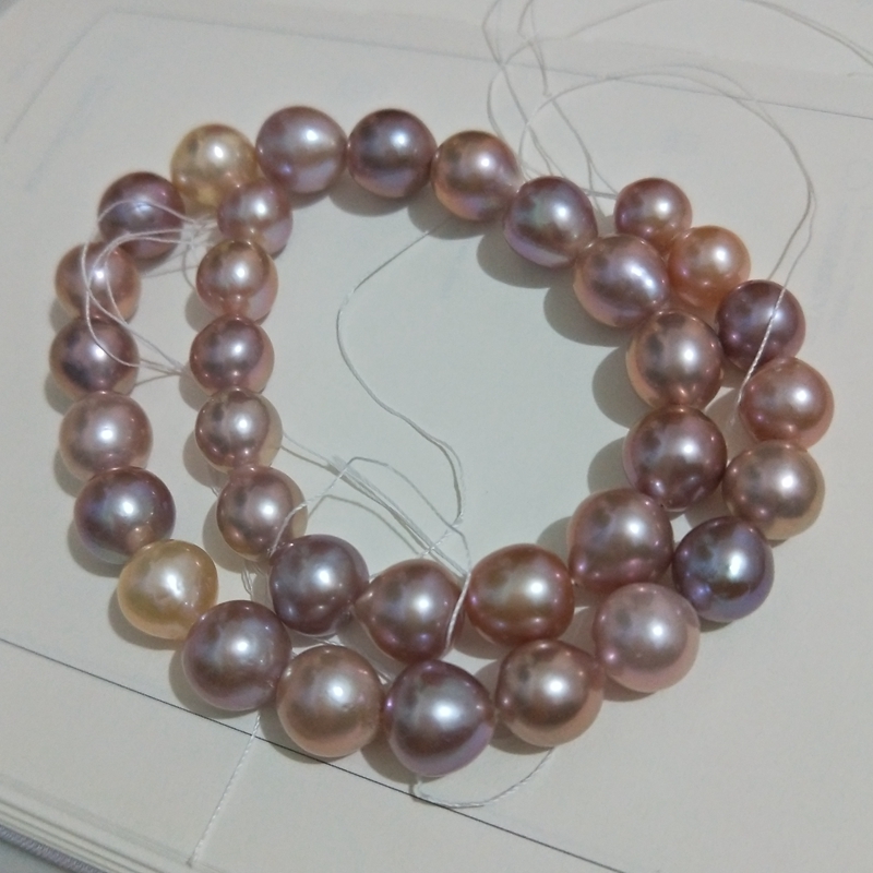 10-12mm smooth edison nucleated freshwater multicolor pearl strands