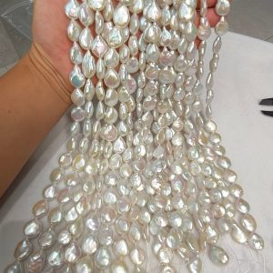 14-15mm white baroque coin freshwater pearl strands