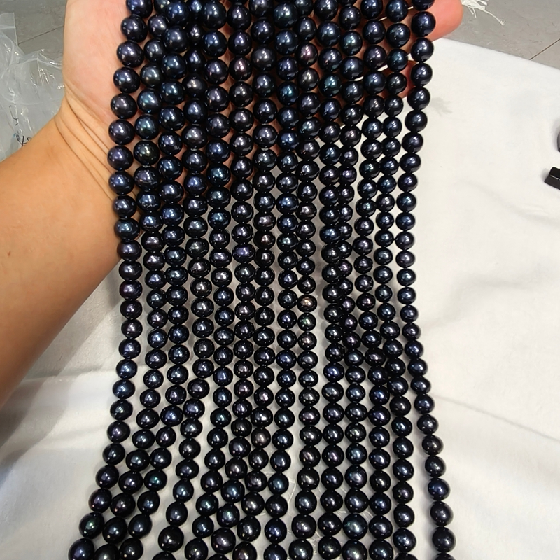 black cultured oval pearl strands for jewelry making