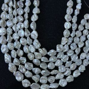 Natural white irregular Keshi baroque pearl strands showing high luster mirror surface for jewelry designers