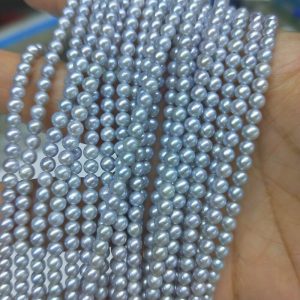 High luster 3mm to 3.5mm round dyed grey freshwater pearl beads on 39cm strand