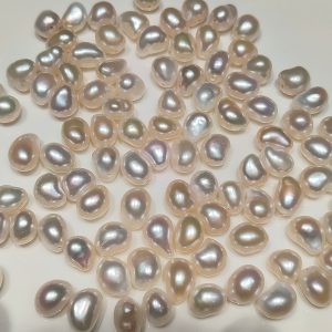 High metallic luster loose baroque pearls in organic bean shape with rainbow iridescent overtones