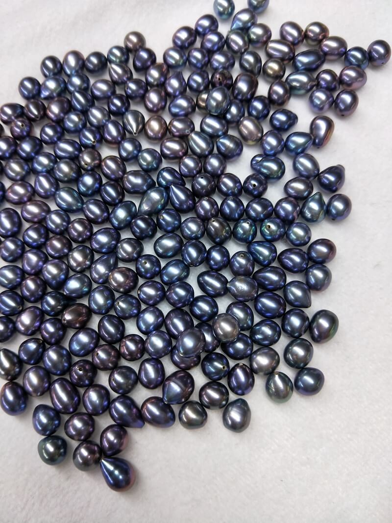 Semi-finished jewelry supplies peacock blue half-drilled rice shape pearls