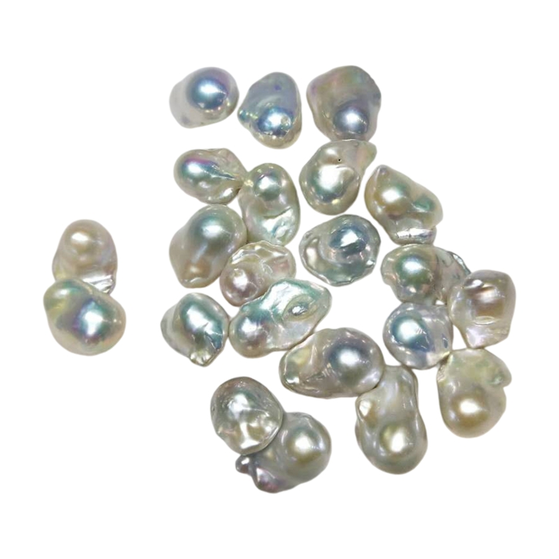 A lot of wholesale loose white irregular baroque freshwater pearls with sharp mirror luster and blue-green overtones.